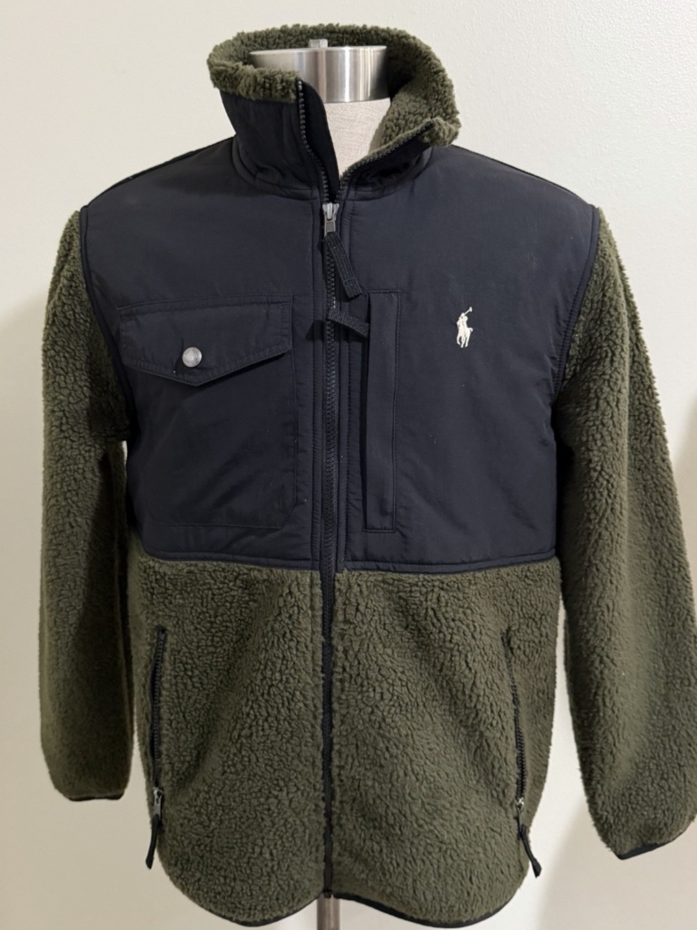 Polo Ralph Lauren 'Green/Black' Colorblock Hybrid Fleece Jacket - Men's Size M